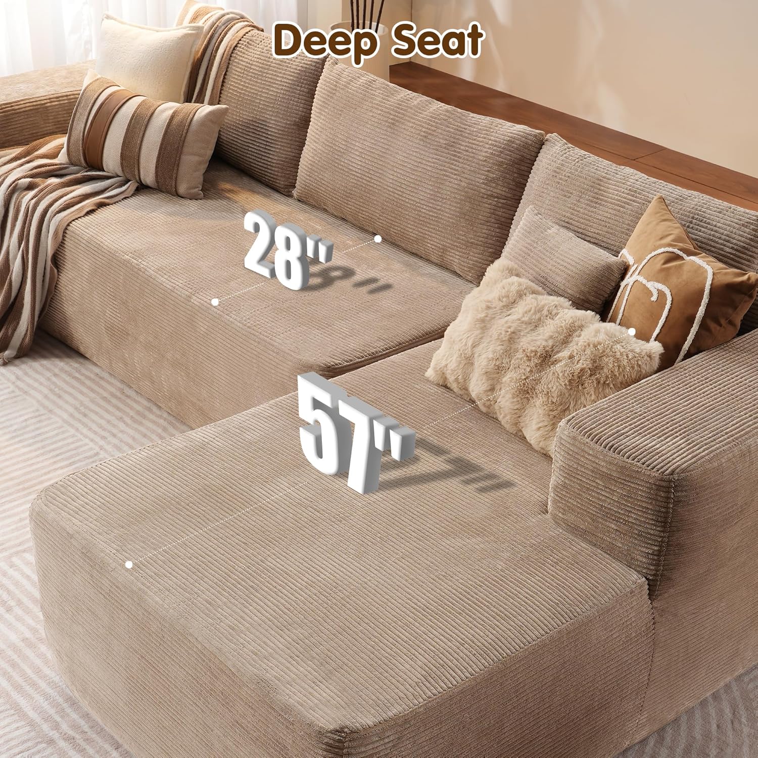 Ovios 104" Cloud Section Sofa L-shaped lounge chair, modern modular sofa wourant