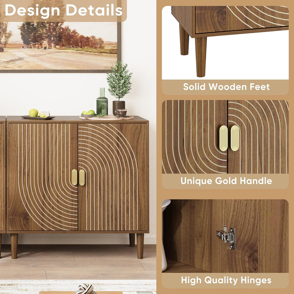 Walnut sideboard, freestanding dining cabinet with cable channel design, wooden storage cabinet with adjustable shelves wourant