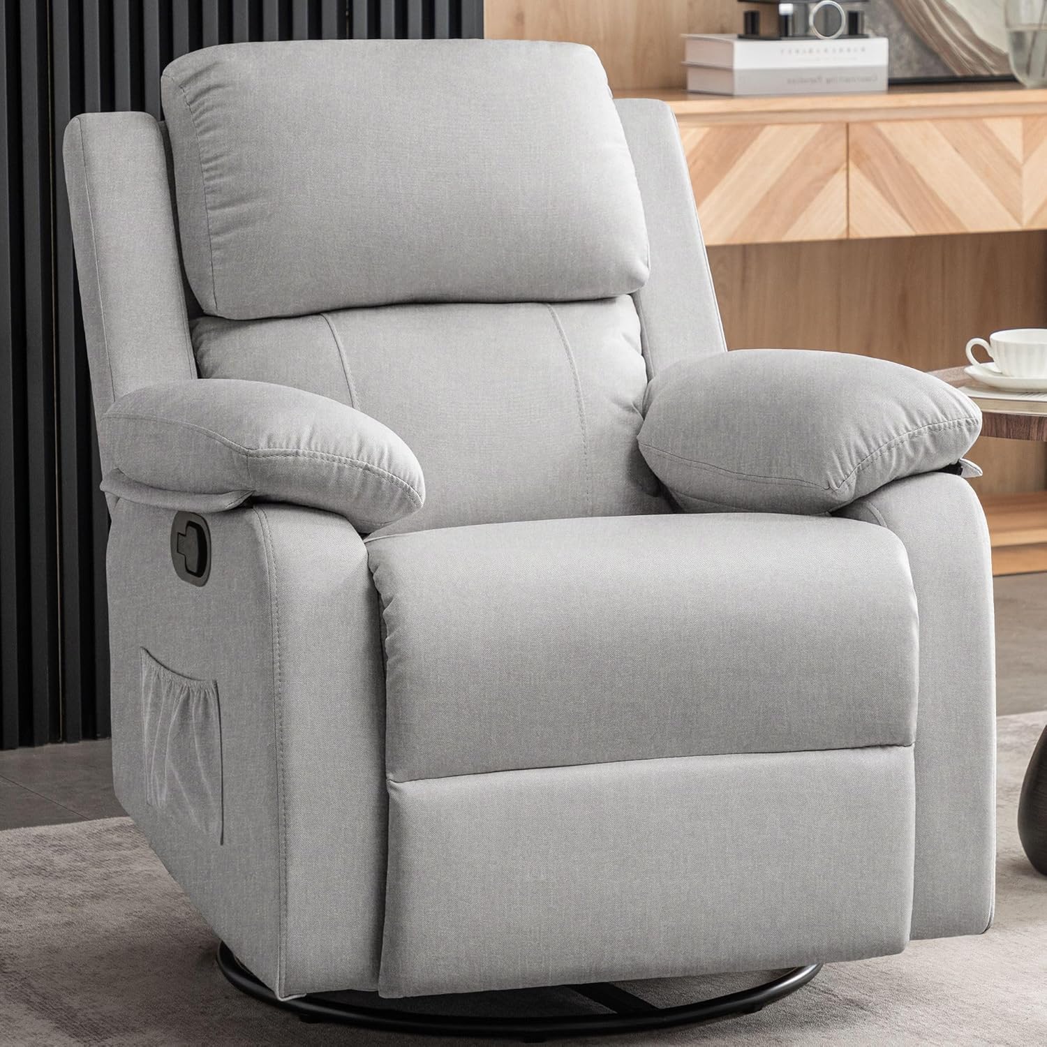 Reclining rocking chair 360 degree rotating fabric sliding reclining chair wourant