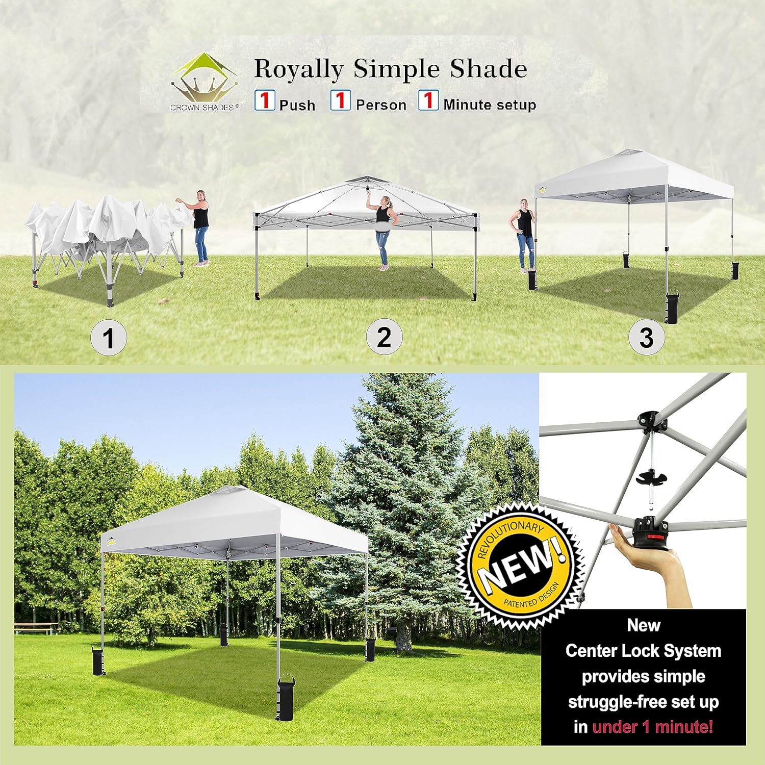 10x10 Pop-Up Awning - One-Click Installation Beach Tent - Outdoor Sunshade Silver Coated Top, 3 Heights and 4 Sand Pockets wourant
