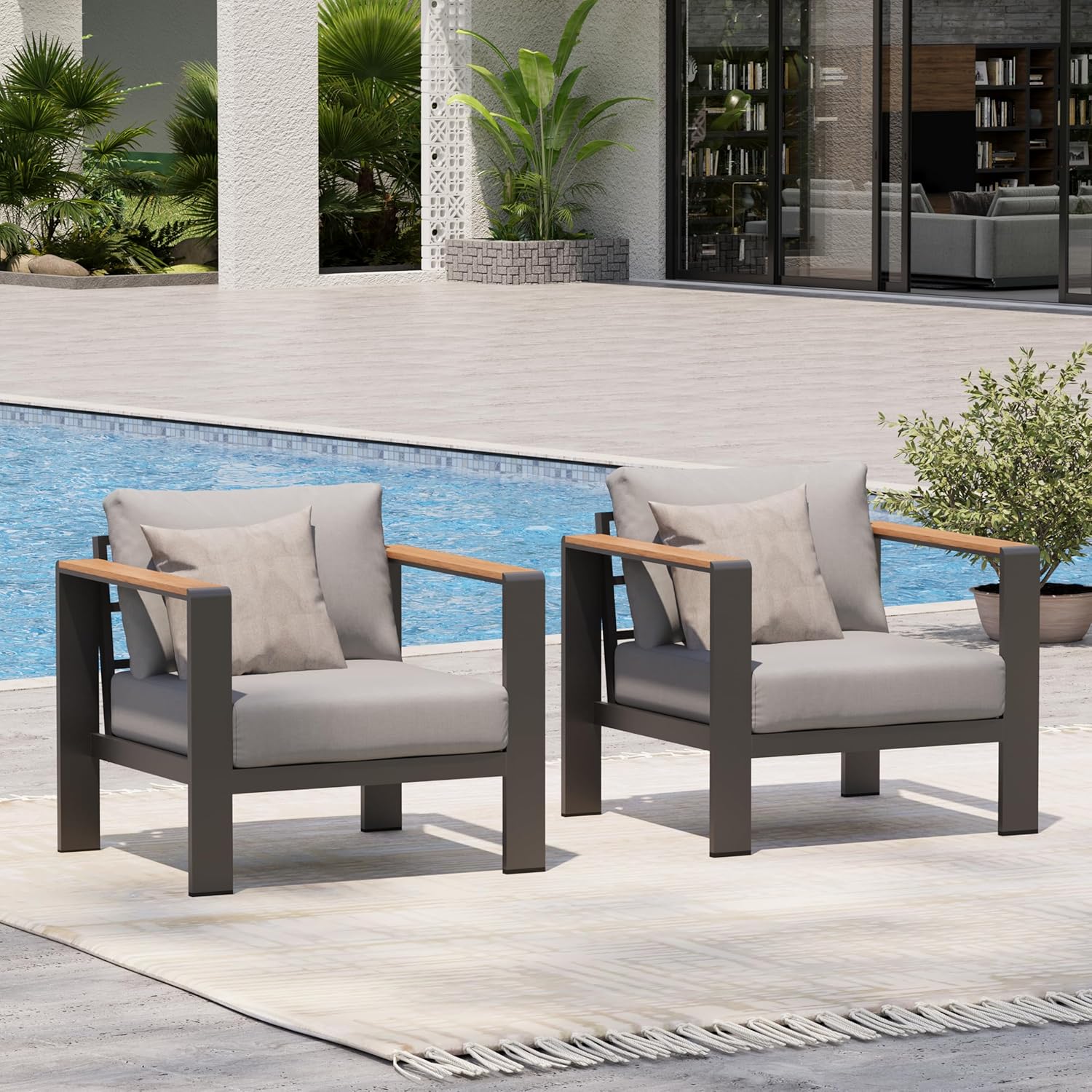 Aluminum Outdoor Patio Furniture Set with Coffee Table, 5 Piece Patio Conversation Sets, Outdoor Sectional Furniture for Porch, Balcony, Yard, Gray woonhhop
