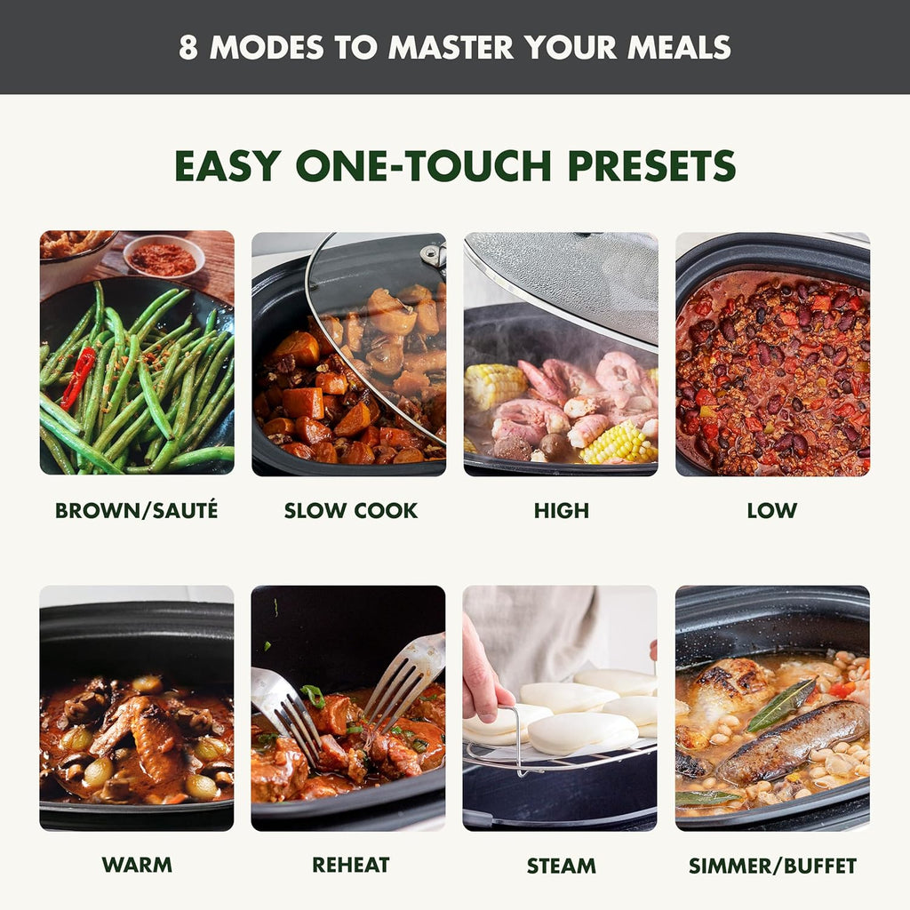 8-in-1 Programmable 6QT Electric Slow Cooker with Dishwasher-Safe Lid and Removable Base wourant