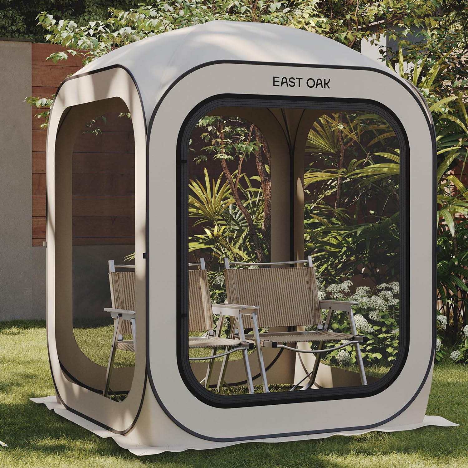 EAST OAK Screen House Tent Pop-Up, Portable Screen Room Canopy Instant Screen Tent 10 x 10 FT with Carry Bag for Patio, Backyard, Deck & Outdoor Activities, Beige wourant