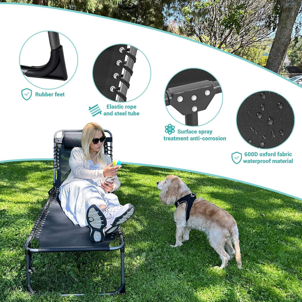 2 Pack Outdoor Chaise Lounge Chair - Portable Folding Patio Pool Lounge Chair, 5 Positions Adjustable Reclining Camping Chair with Side Table,Shoulder Strap, Pillow for Beach Sunbathing Lawn wourant