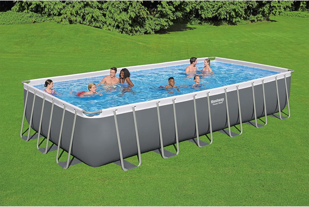 Power Steel 14' x 8'2" x 39.5" Oval Above Ground Pool Set | Includes 530gal Filter Pump, Ladder, ChemConnect Dispener wourant