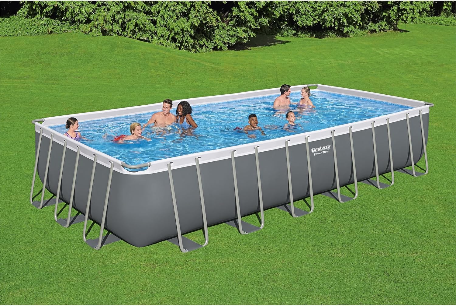 Power Steel 14' x 8'2" x 39.5" Oval Above Ground Pool Set | Includes 530gal Filter Pump, Ladder, ChemConnect Dispener wourant