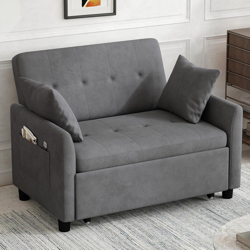 Sleeper Sofa Bed, 3 in 1 Convertible Sleeper Couch Bed Pull Out, Small Loveseat Sofa, Futon Sofa Bed Full Size, 46" Velvet Love Seat wourant