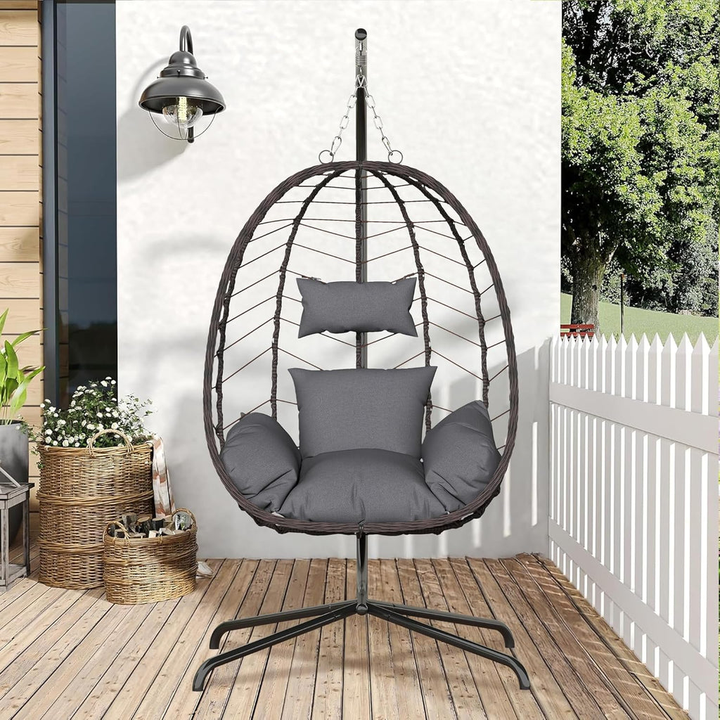 Hanging Egg Chair with Stand Swinging Egg Chair Outdoor Hanging Basket Chair with Cushion wourant