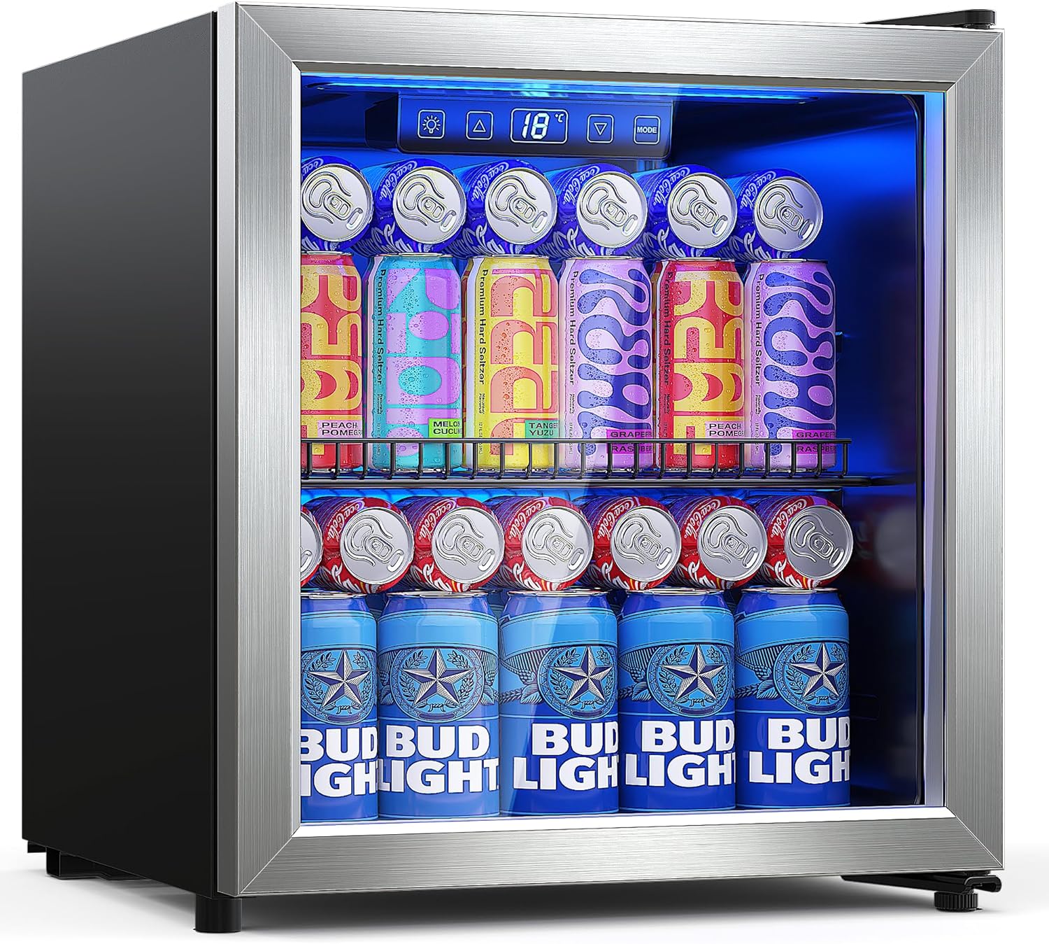 Beverage Refrigerator Cooler-120 Cans Freestanding Mini Fridge Cooler with Glass Door wourant