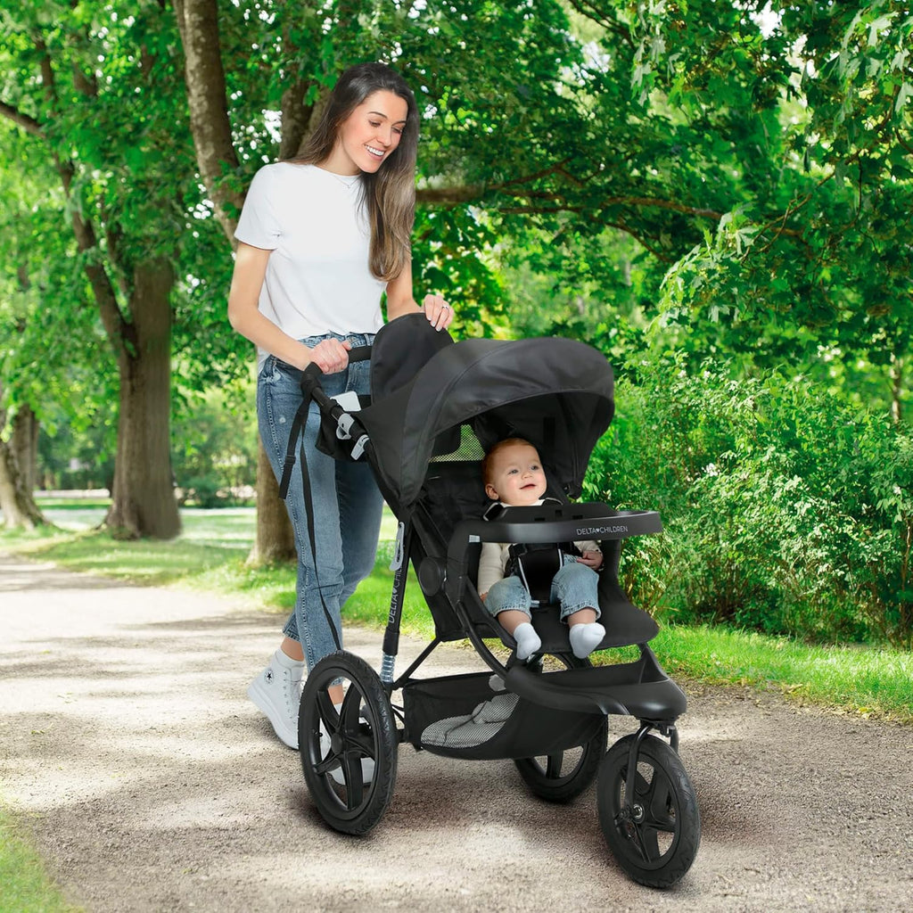 Delta Children Apollo Jogging Stroller Shock Absorbing Frame with Large Canopy Recline wourant