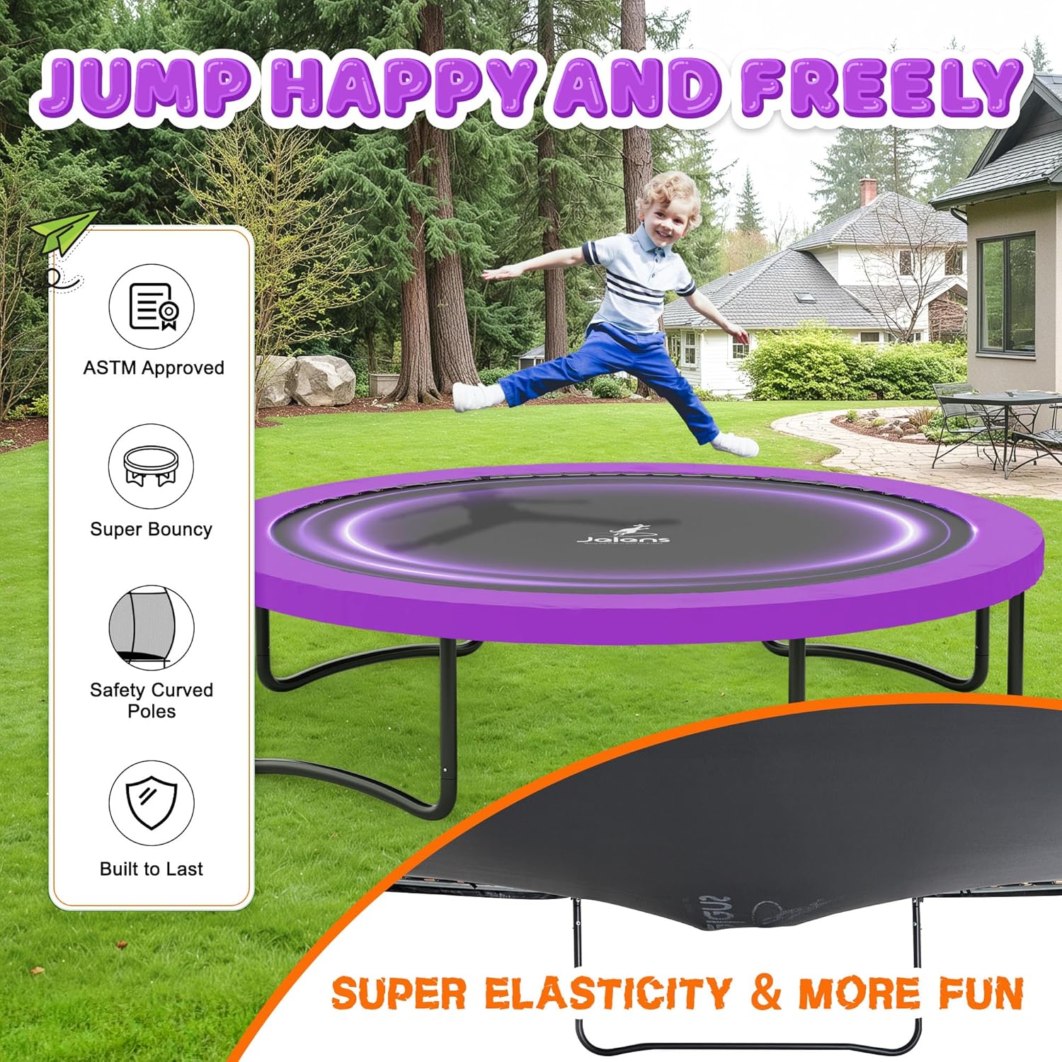 Trampoline 8FT 10FT 12FT 14FT 16FT, Recreational Trampolines with Enclosure Net and Ladder, Outdoor Anti-Rust Trampolines for Kids and Adults, ASTM Approved wourant