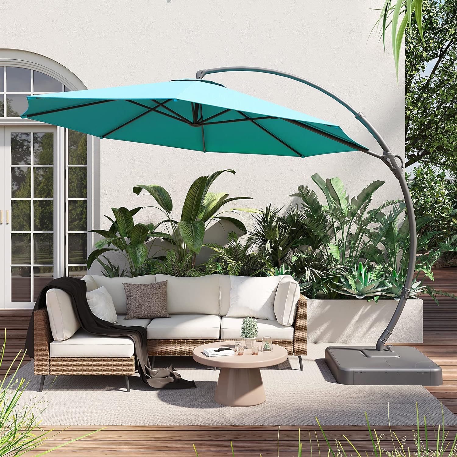 LAUSAINT HOME Outdoor Patio Umbrella with Base included, 11 FT Deluxe Curvy Cantilever Umbrella Heavy Duty Offset Hanging Umbrella with 360° Rotation for Market, Pool, Garden, Backyard, Deck (Beige) wourant