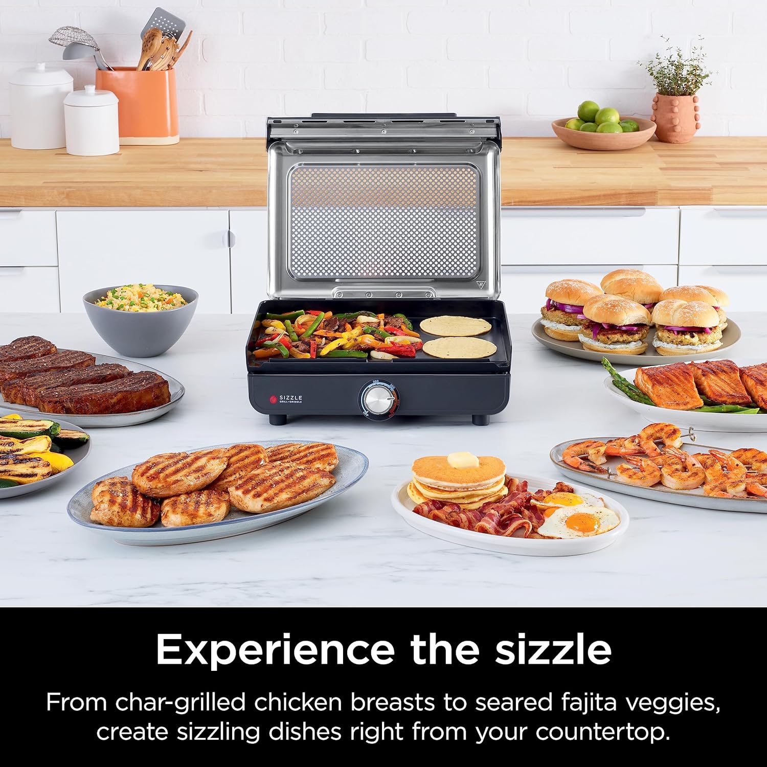 Ninja Griddle and Indoor Grill, 14’? Electric Grill, For Steak, Burgers, Salmon, Veggies, and More, Pancake Griddle, Nonstick, Dishwasher Safe, 500F, Even Cooking, Silver, GR101 woonhhop