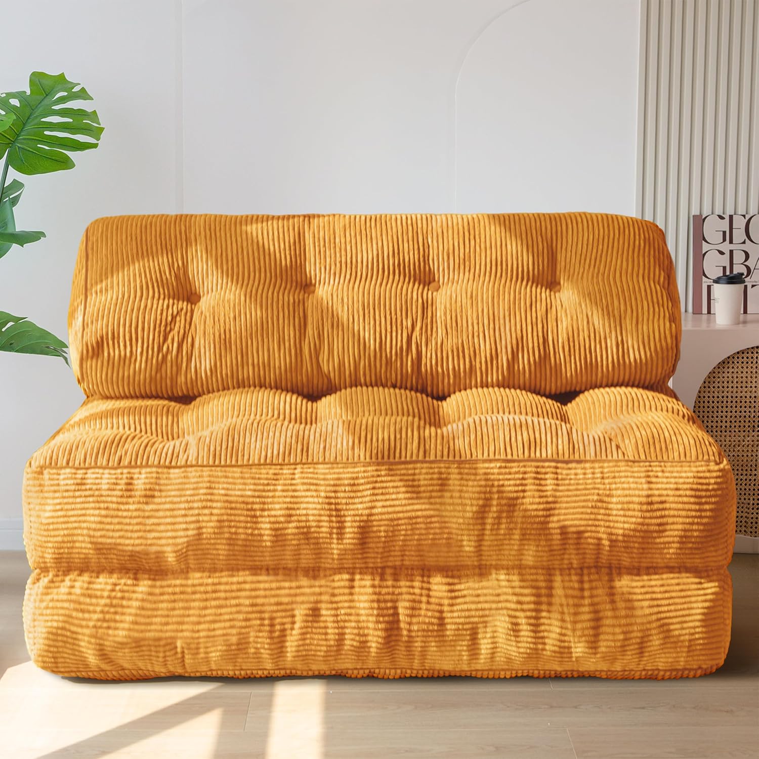 MAXYOYO Folding Sofa Bed, Convertible Sleeper Chair with Pilow Foldable Mattress with Back Support, Portable Fold Out Chair Bed Comfy Floor Sofa Lounge for Living Room Bedroom, Beige, Double wourant