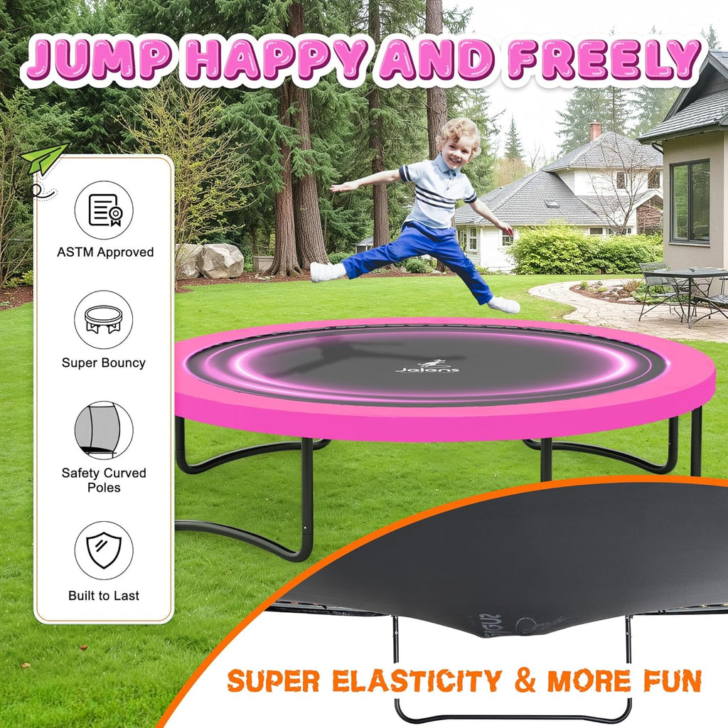 Trampoline 8FT 10FT 12FT 14FT 16FT, Recreational Trampolines with Enclosure Net and Ladder, Outdoor Anti-Rust Trampolines for Kids and Adults, ASTM Approved wourant