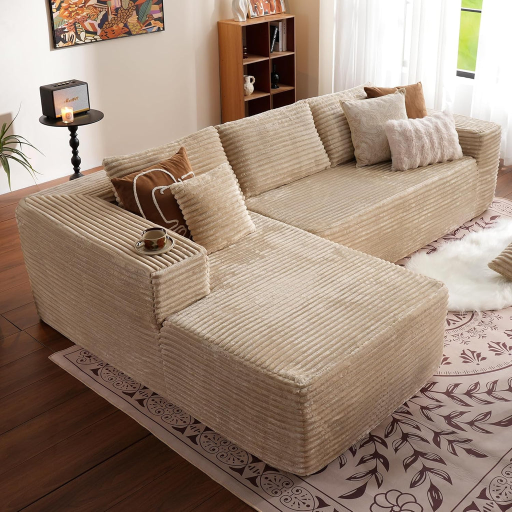 ovios 104" Cloud Sectional Couch with L-Shape Chaise,Modern Modular Sofa with Deep Seat, Upholstered Couches for Living Room Bedroom,No Assembly Required, Grey (Plush Corduroy Fabric) wourant