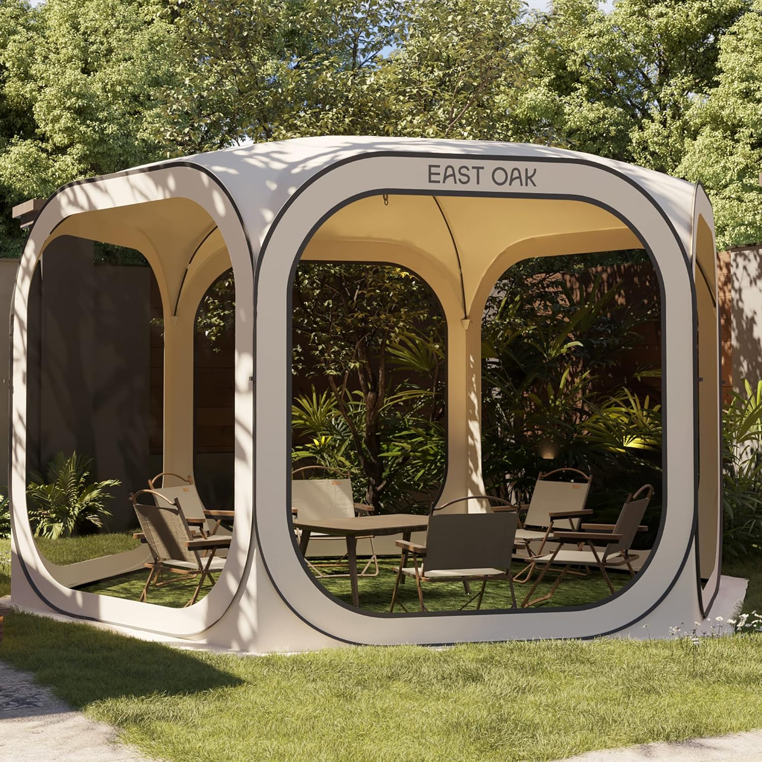 EAST OAK Screen House Tent Pop-Up, Portable Screen Room Canopy Instant Screen Tent 10 x 10 FT with Carry Bag for Patio, Backyard, Deck & Outdoor Activities, Beige wourant