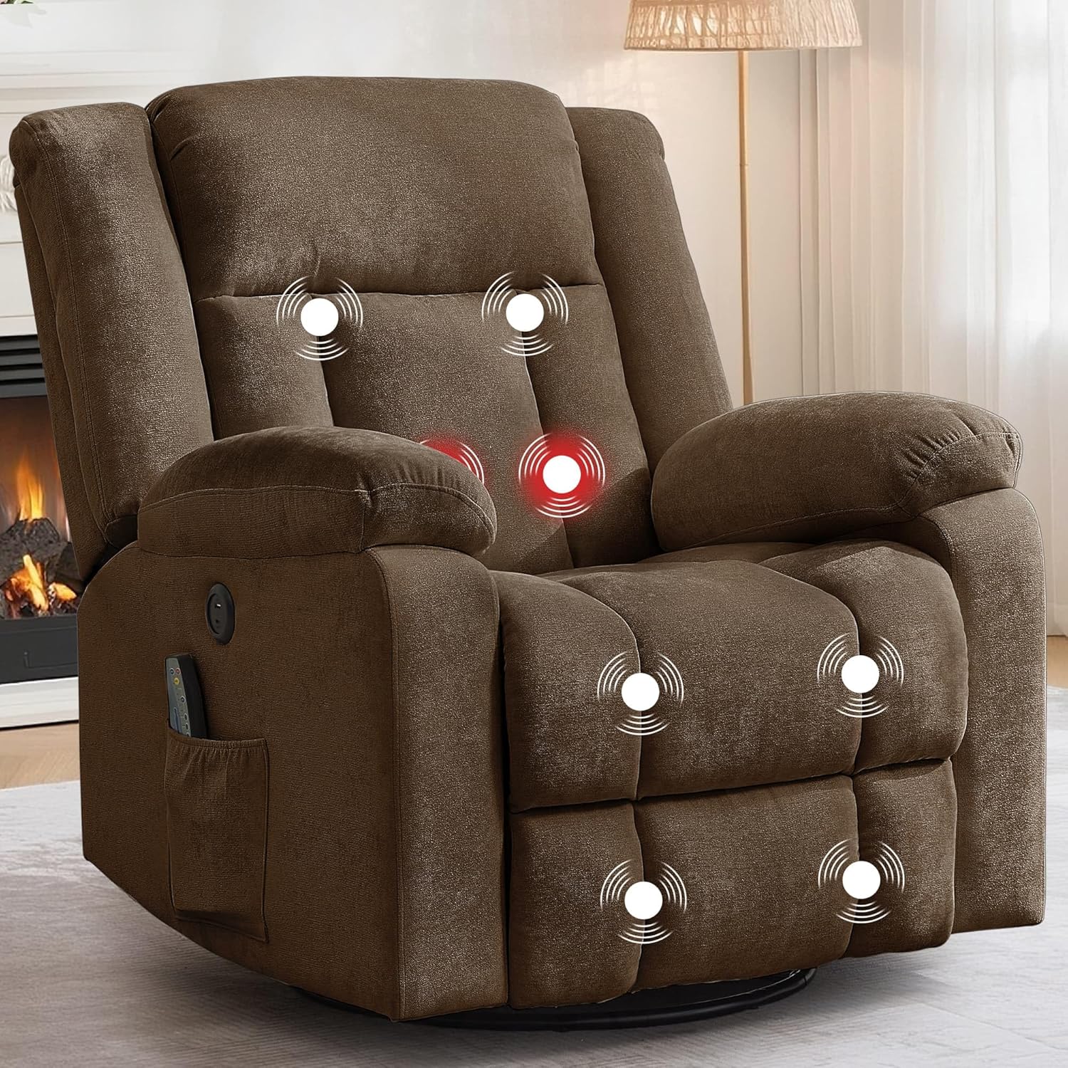 Adult rocking chair, gliding recliner, 360° rotating rocking chair with massage and heating function wourant