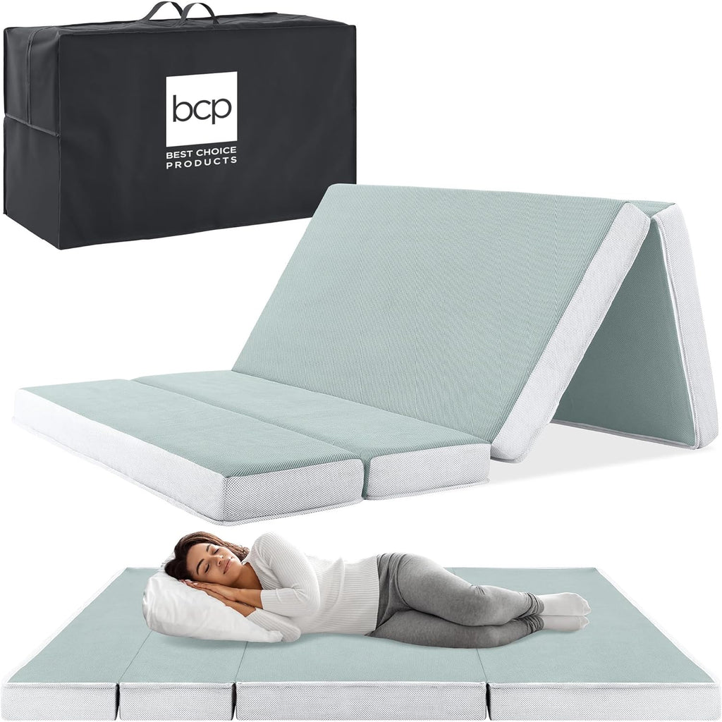 4in Portable Queen-Size Mattress, Tri-Fold Mattress for Camping, Guest, Toddler wourant