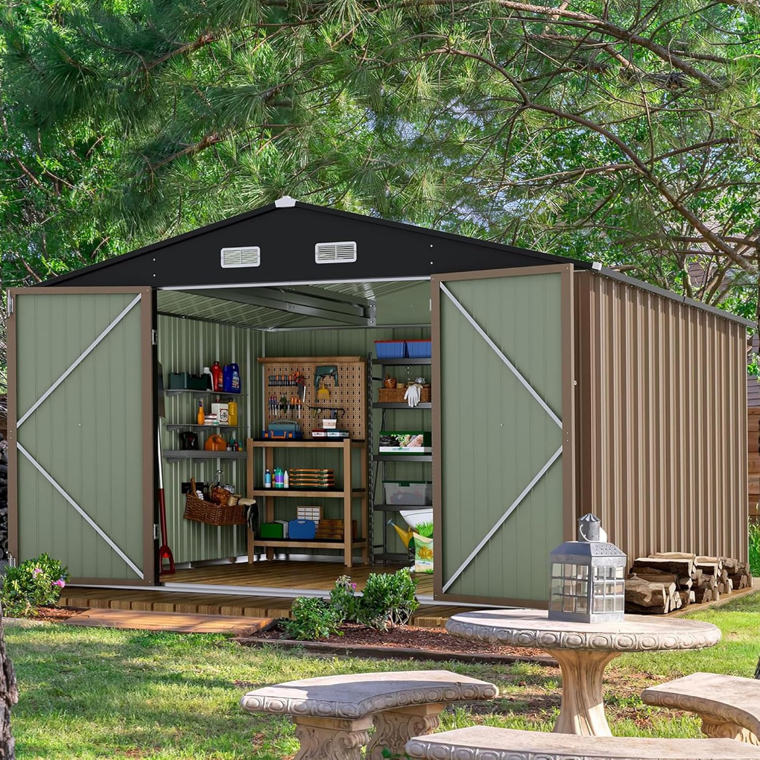 Devoko Outdoor Storage Shed 5 x 3 FT Lockable Metal Garden Shed Steel Anti-Corrosion Storage House with Single Lockable Door for Backyard Outdoor Patio wourant