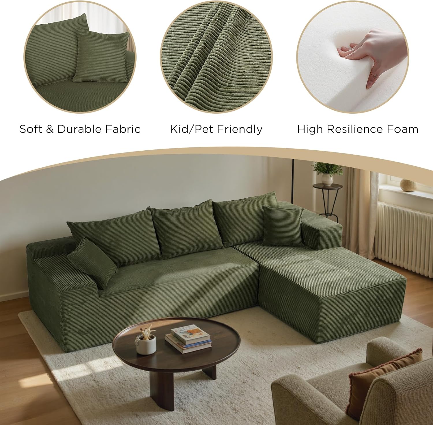Cloud sofa with L-shaped lounge chair modern modular sofa with deep seats wourant