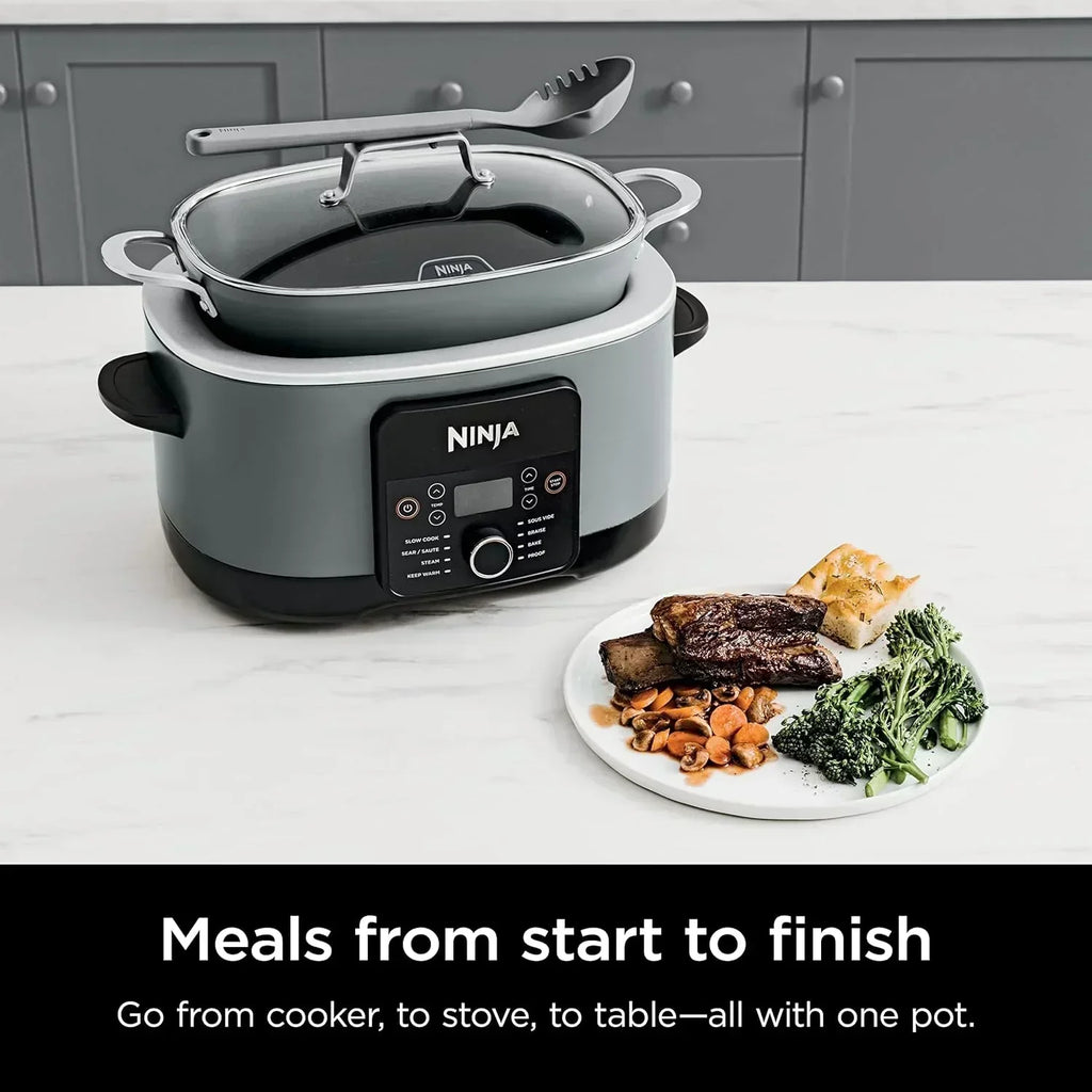 Ninja Slow Cooker 8.5 Quart Multi Cooker with Dutch oven steamer glass lid with integrated spoon wourant