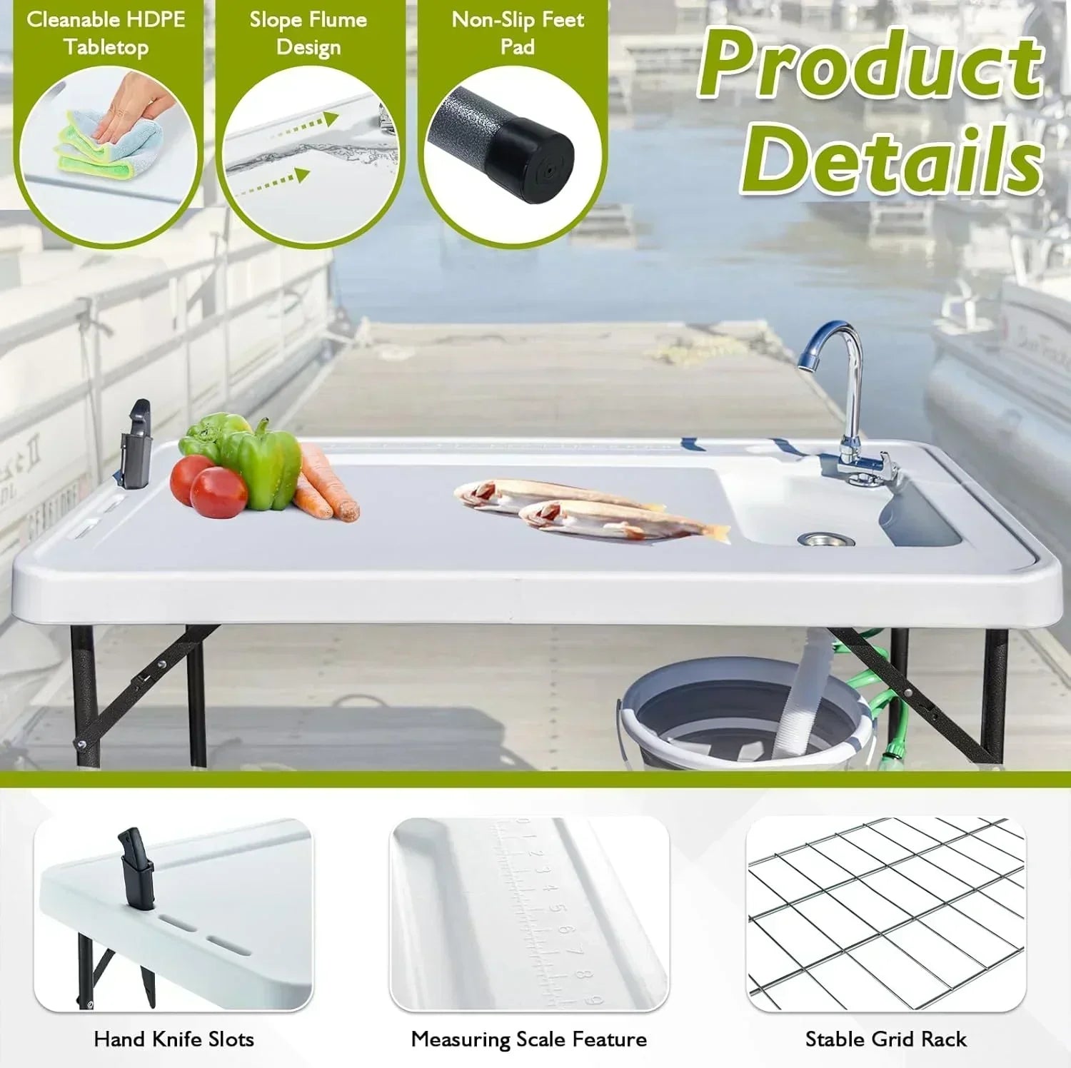 Folding Fish Cleaning Table Portable Camping Sink Table Outdoor Fish Fillet Cleaning Station wourant