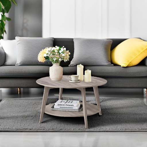 VASAGLE Round Coffee Table 2 Tier Coffee Table with Storage for Living Room 31.5 x 17.7 Inches wourant
