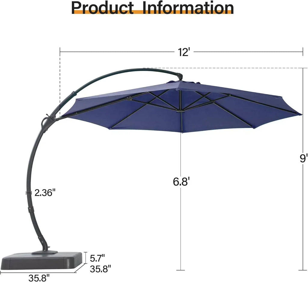LAUSAINT HOME Outdoor Patio Umbrella with Base included 11 FT Deluxe Curvy Cantilever Umbrella wourant