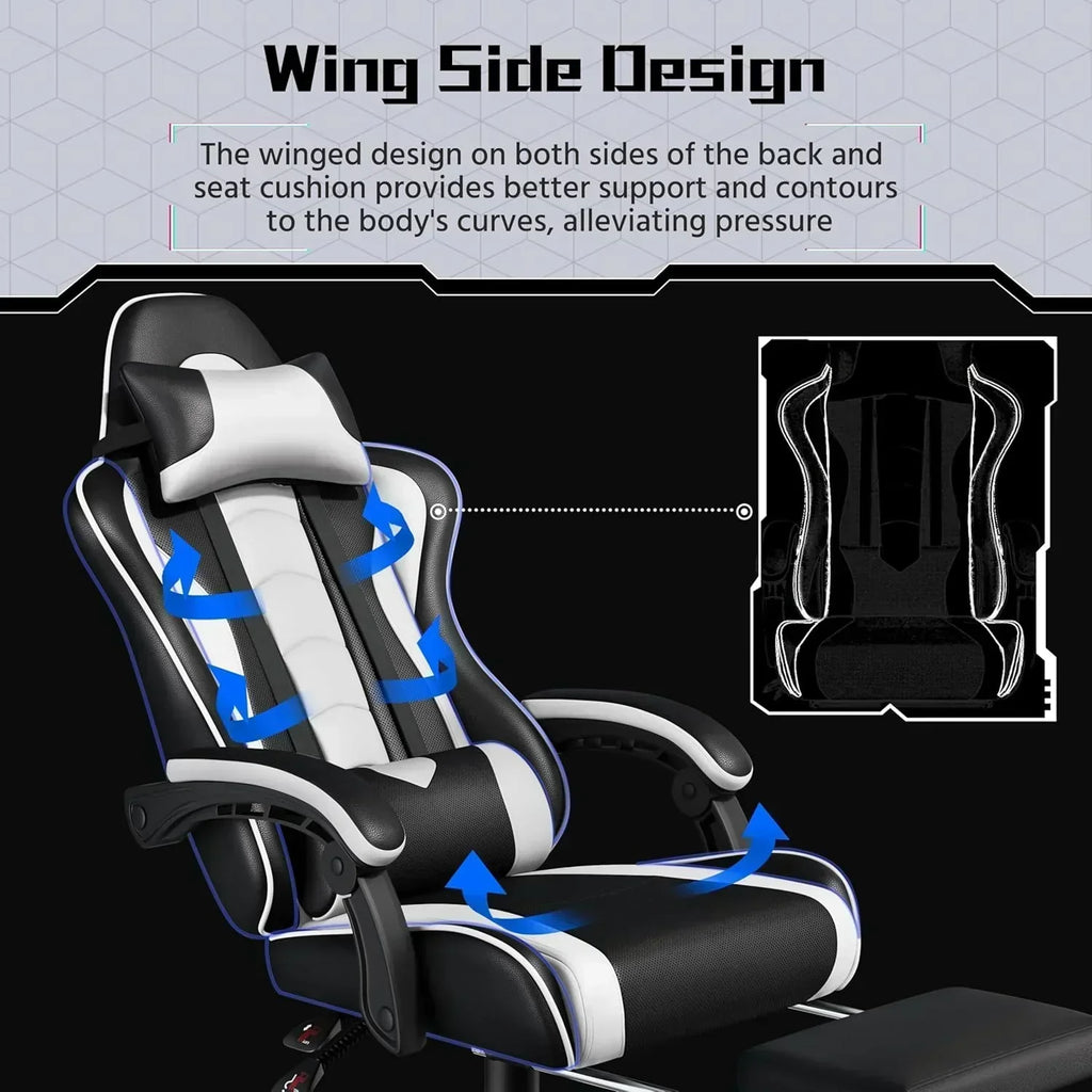 Gaming Chair with Massage Lumbar Support and Footrest Height Office Gaming Chair wourant