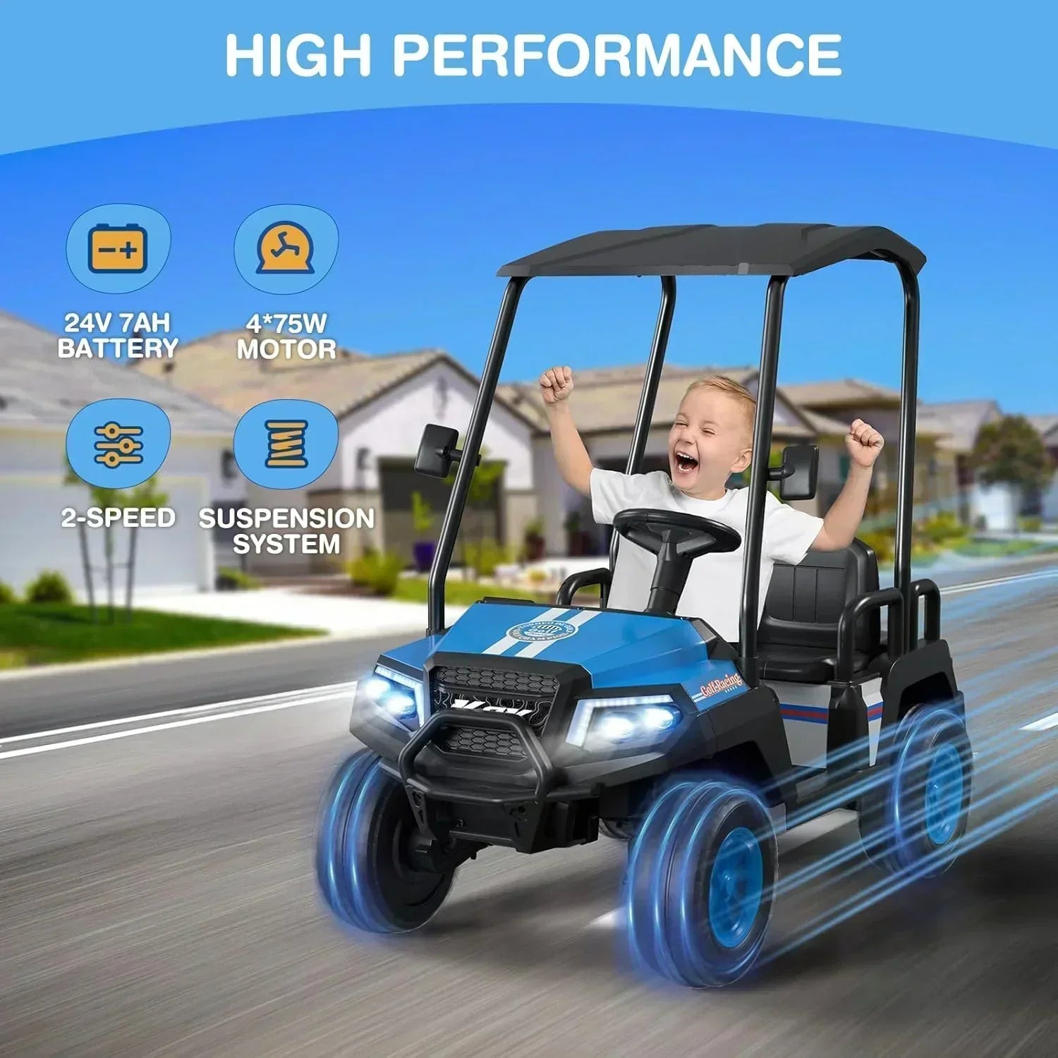 R9 24V Children's Golf Cart with Remote Control Removable Awning wourant