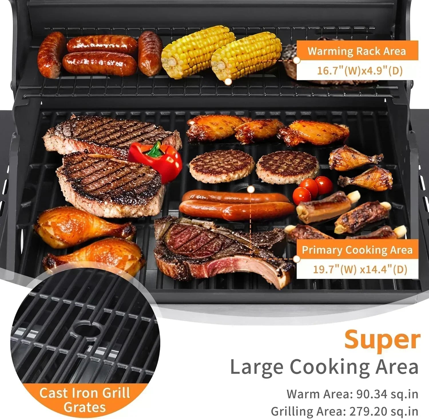 3-Burner Propane Gas Grill 30,000 BTU Output Double-layer Stainless Steel Grill Lid Cooking Grids wourant