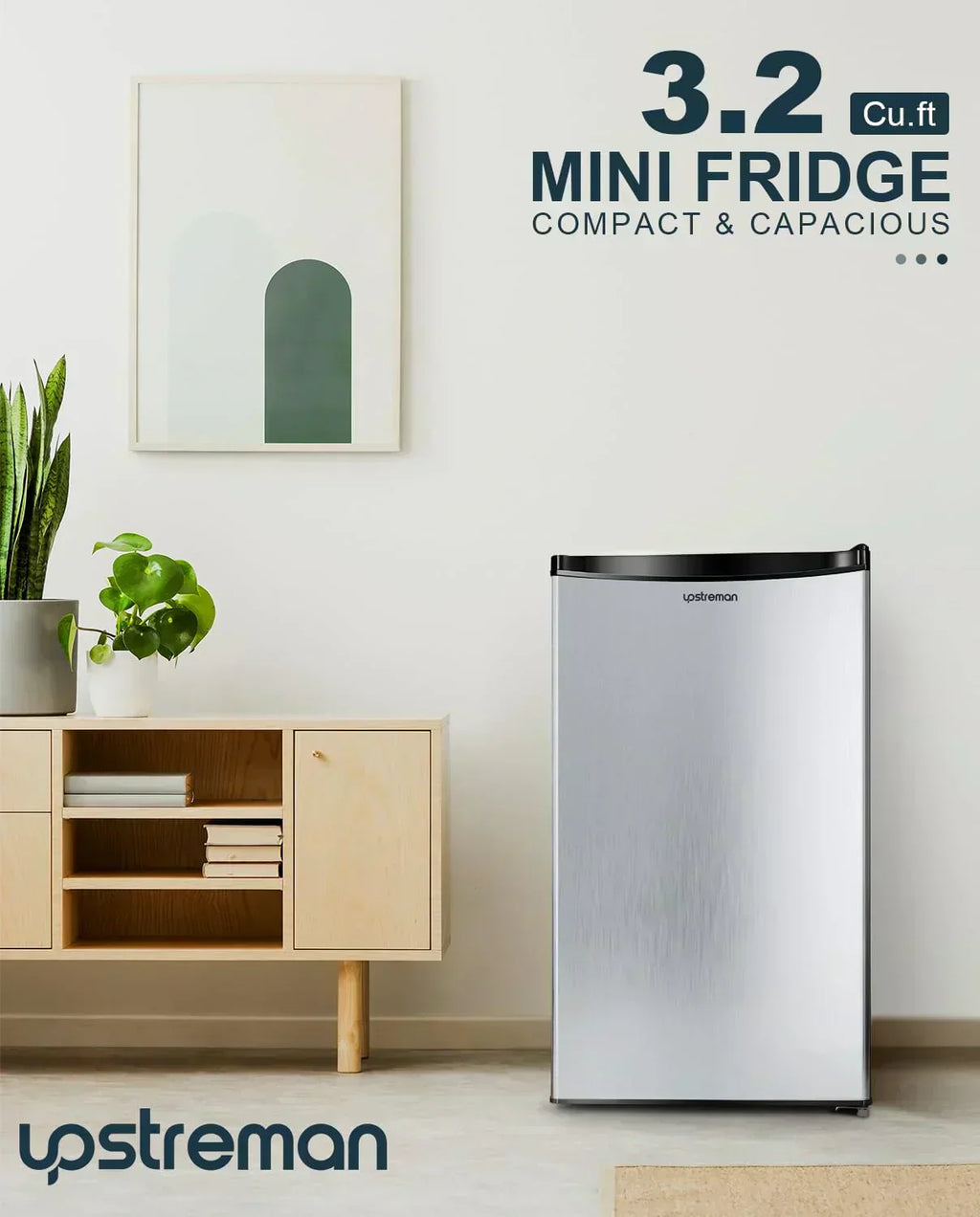 Upstreman 3.2 Cu.Ft Mini Fridge Freezer Single Door Fridge Dorm Fridge Adjustable Thermostat wourant