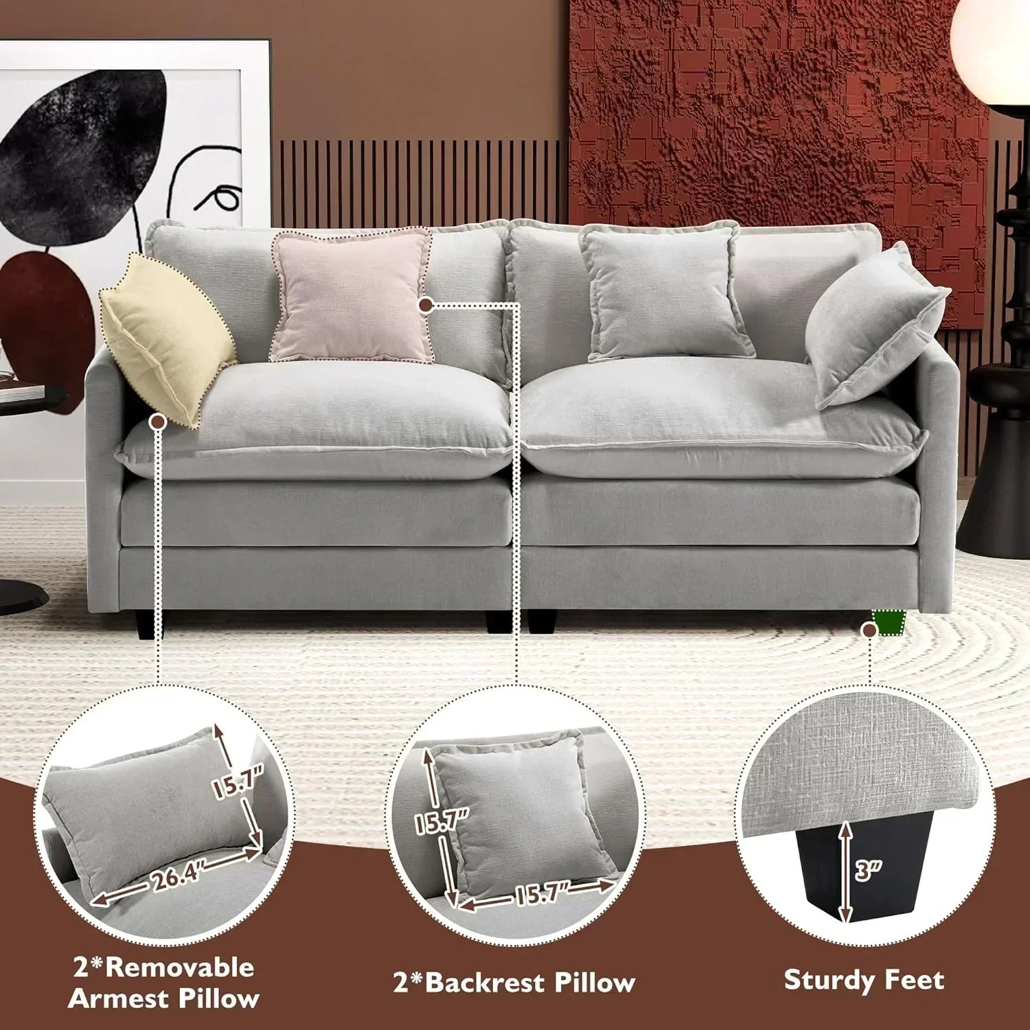 ihanherry 146-inch U-shaped modern sofa modular area cloud sofa wourant