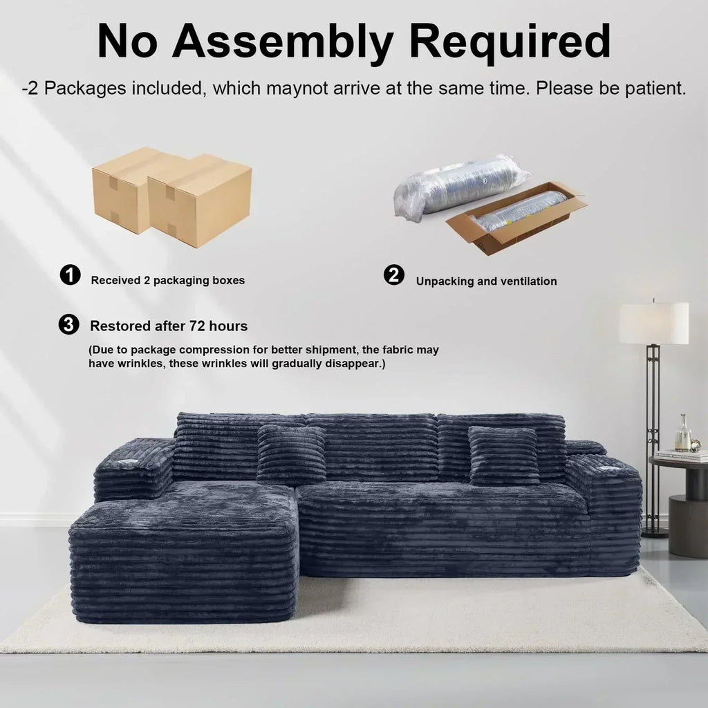 Cloud Sectional Couch with L Shape Chaise Modern Modular Sofa with Deep Seat Built in Cup Holder wourant