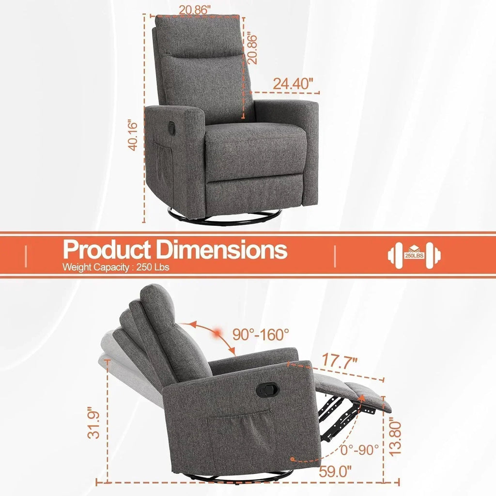 Sweet and crisp rocking chair 360 degree rotating recliner with sliding function wourant