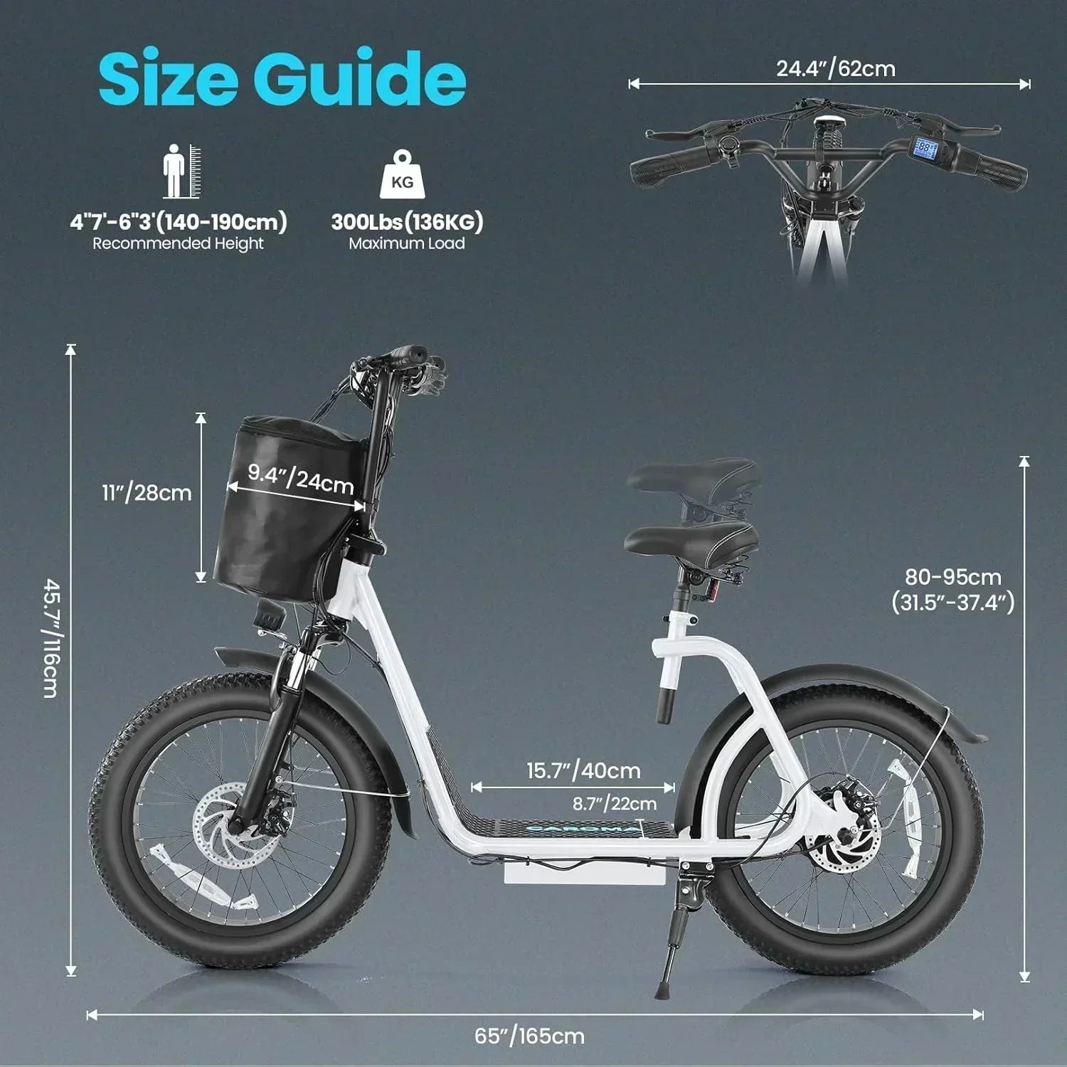 Caroma Peak 800W Foldable Adult Electric Scooter with 20-inch Wide Tires 48V Battery Basket wourant