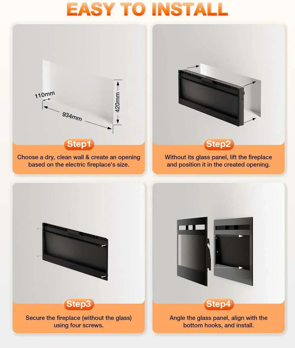 Electric Fireplace 60Inch Wall Mounted Electric Fireplace Heater with Timer Inserts TV Stand wourant