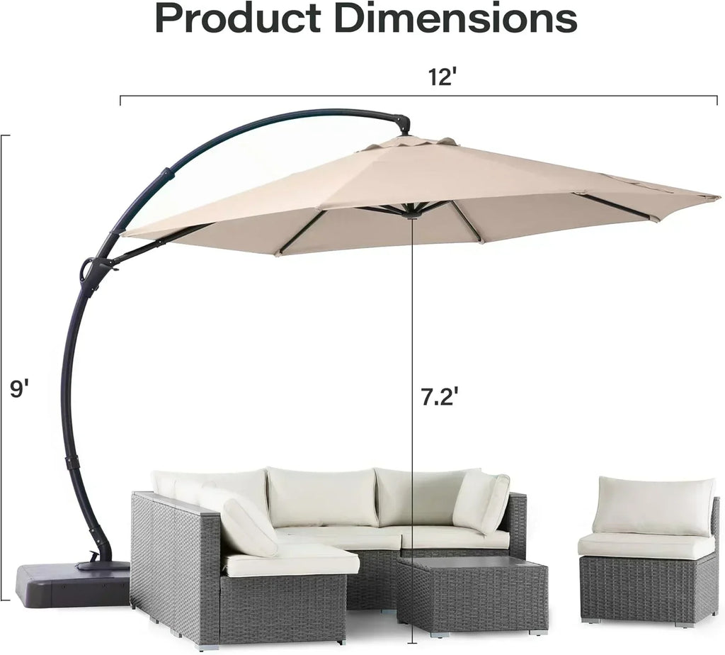 LAUSAINT HOME Outdoor Patio Umbrella with Base included 11 FT Deluxe Curvy Cantilever Umbrella wourant