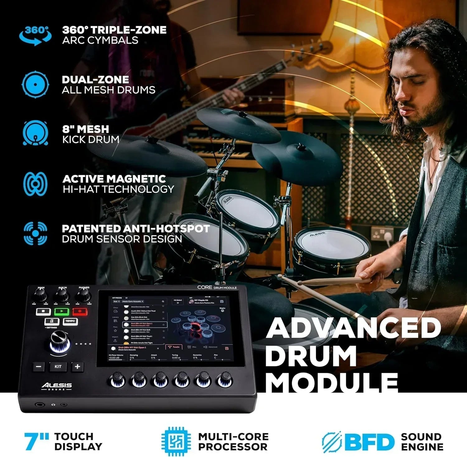 Alison Strata Prime Electronic Drum Set with Touch Screen Dual Area Grid Head wourant