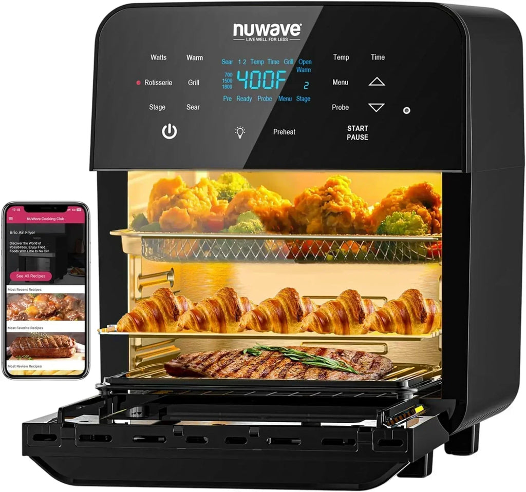 Nuwave Brio 15.5Qt Air Fryer Broiler 50°-425°F Temperature Control Integrated Smart Thermometer wourant