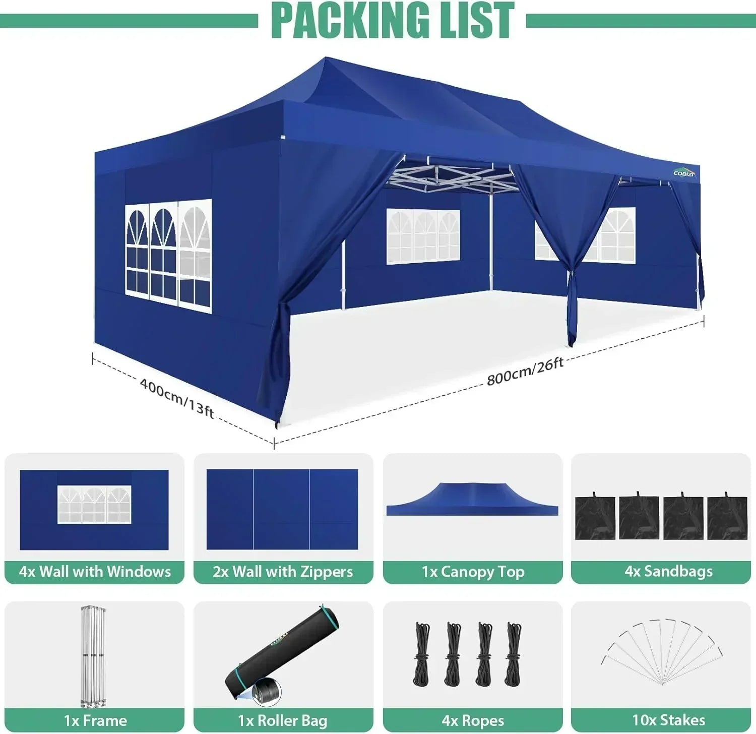 COBIZI 10x20 Heavy Duty Pop up Canopy Tent 6 sidewalls Commercial Canopy Wedding Party Tents wourant