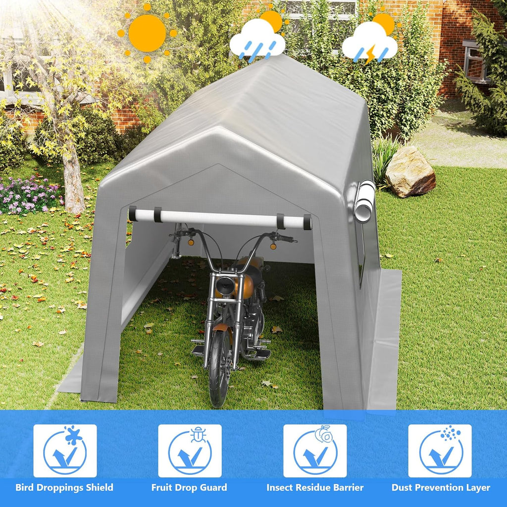 6x8 ft Heavy Duty Carport Tent Portable Garage Removable Side Walls Four Seasons Tarpaulin wourant