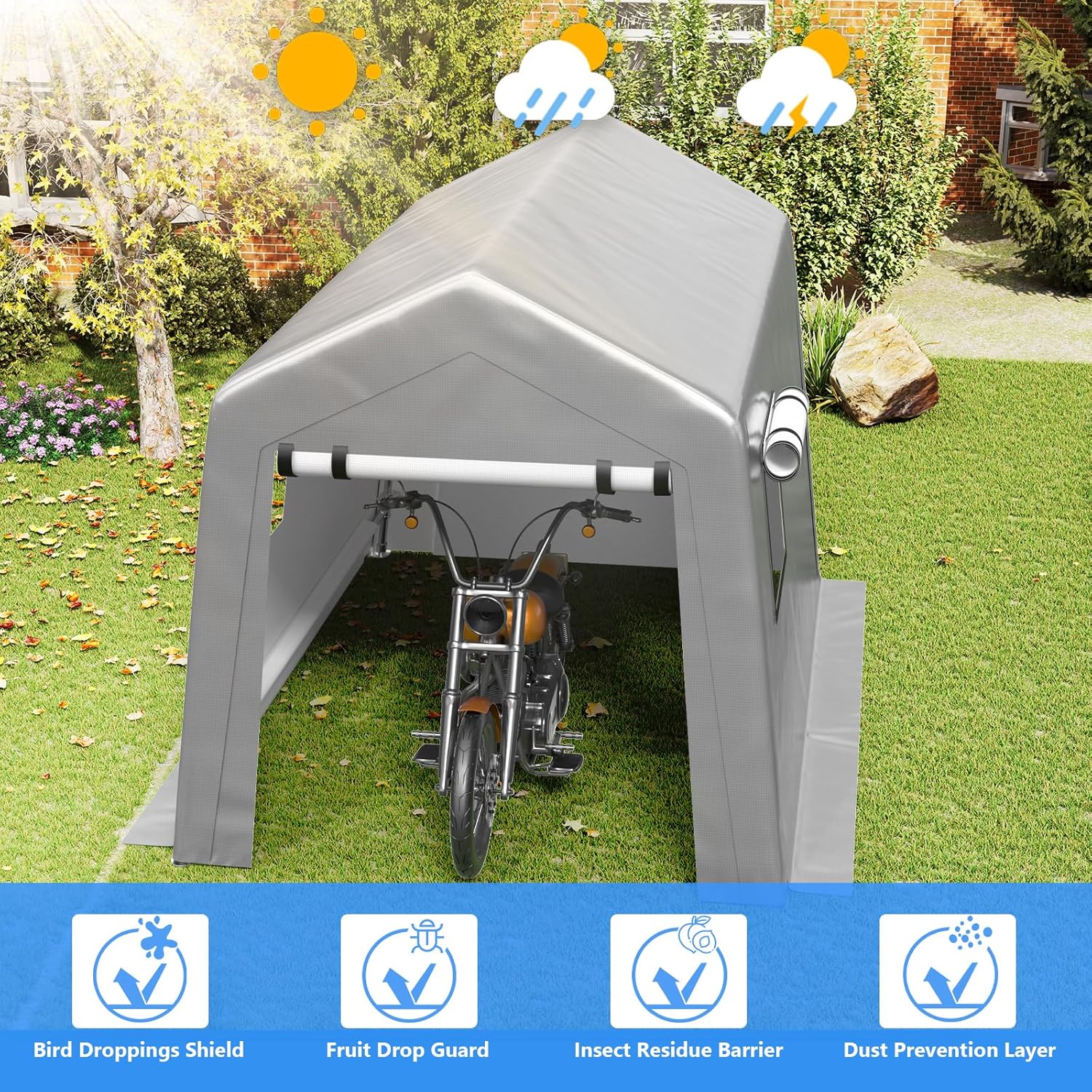 6x8 ft Heavy Duty Carport Tent Portable Garage Removable Side Walls Four Seasons Tarpaulin wourant