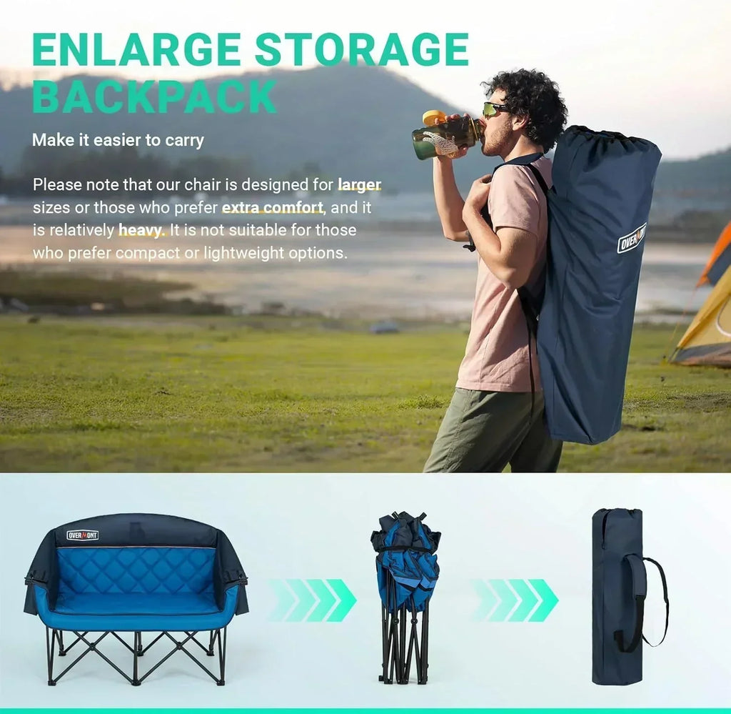 Extra Large Double Camping Chair 2 Person Comfortable Sofa Chair Adult Loveseat Lawn Chair wourant