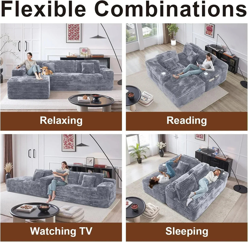 Cloud Sectional Couch with L Shape Chaise Modern Modular Sofa with Deep Seat Built in Cup Holder wourant