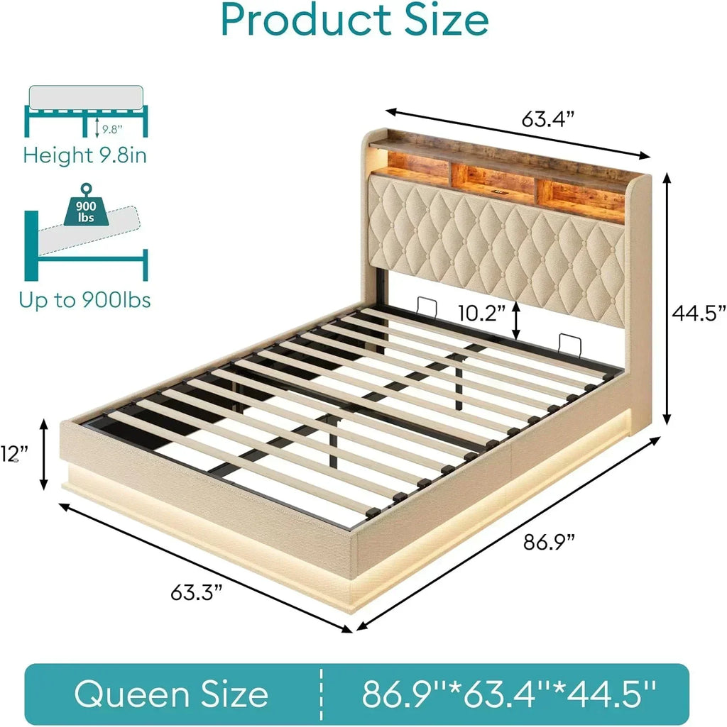 Queen Bed Frame with Storage Lift Up Queen Size Bed Frame Headboard Upholstered Platform Bed wourant