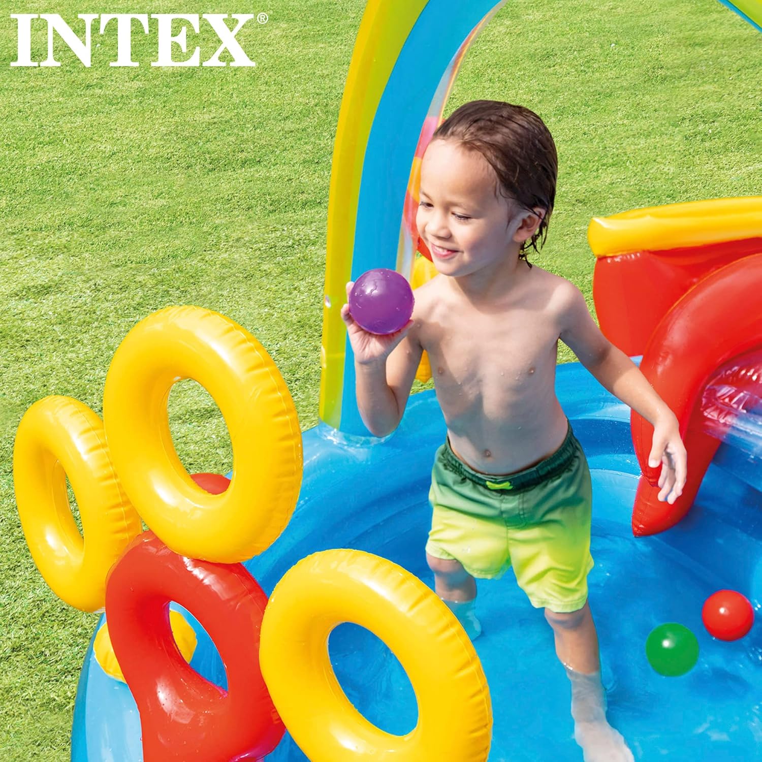 Intex 96" x 78" x 28" Inflatable Jungle Adventure Play Center Spray Kiddie Pool Water Slide wourant