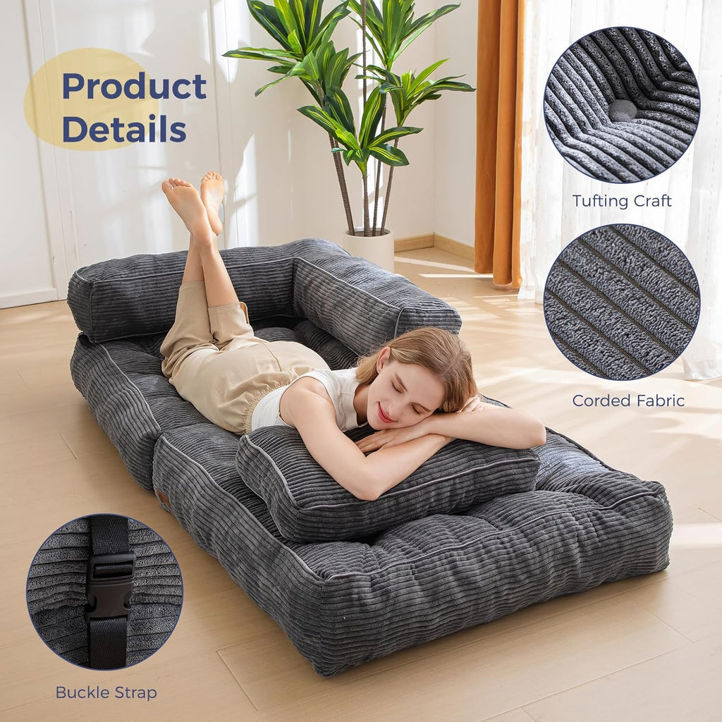 Folding Sofa Bed L-Shaped Convertible Sofa Bed with Armrests and Pillows wourant
