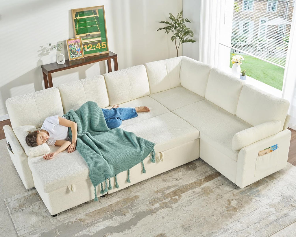 VanAcc Sofa Bed Sleeper Sofa with Storage Chaise 2 in 1 Pull Out Couch Living Room wourant